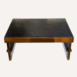 Brutalist Modernist Coffee Table in Black Grey Natural Stone by Carl Straub 1960s