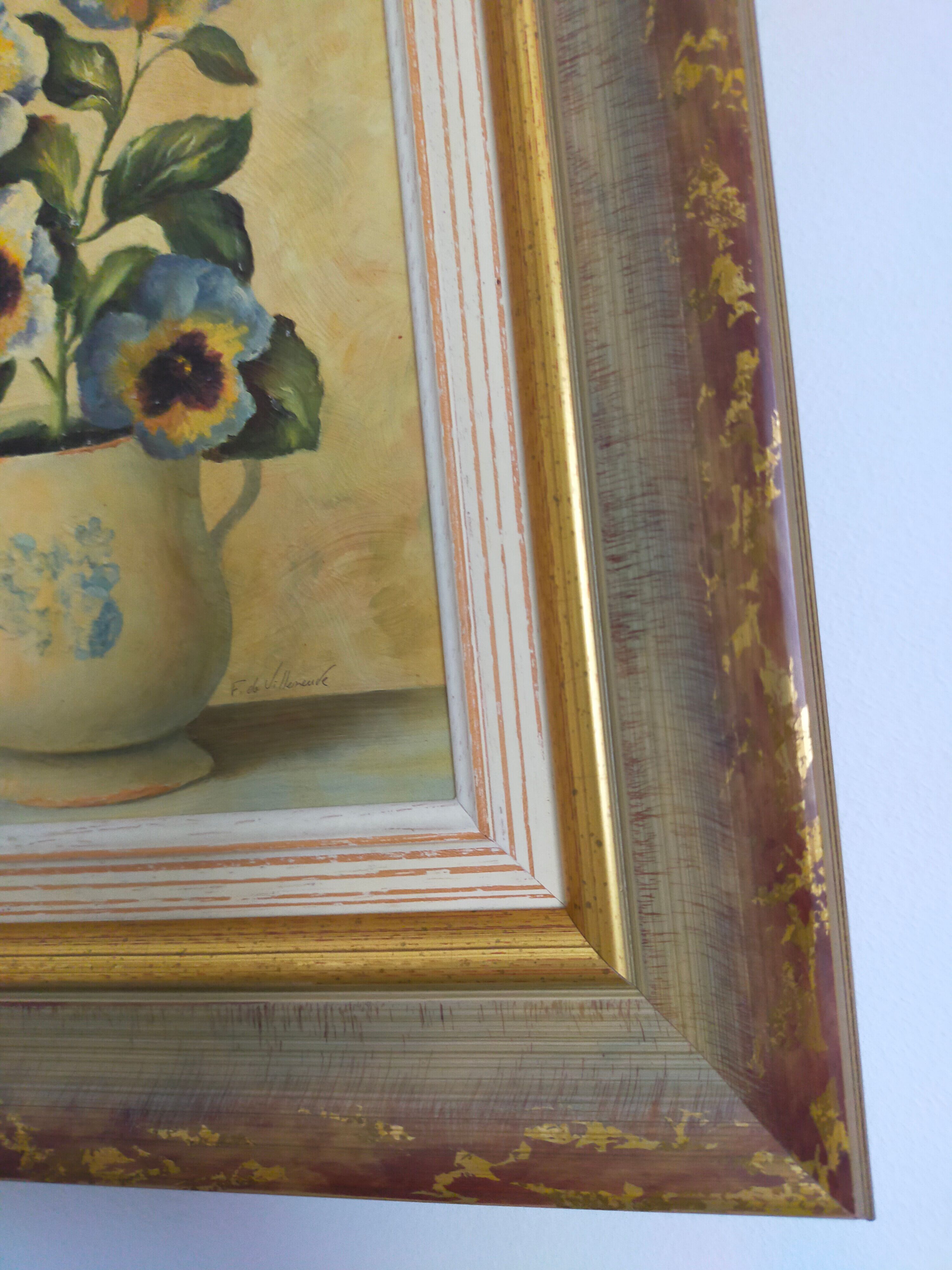 Toile nature morte de F Villeneuve