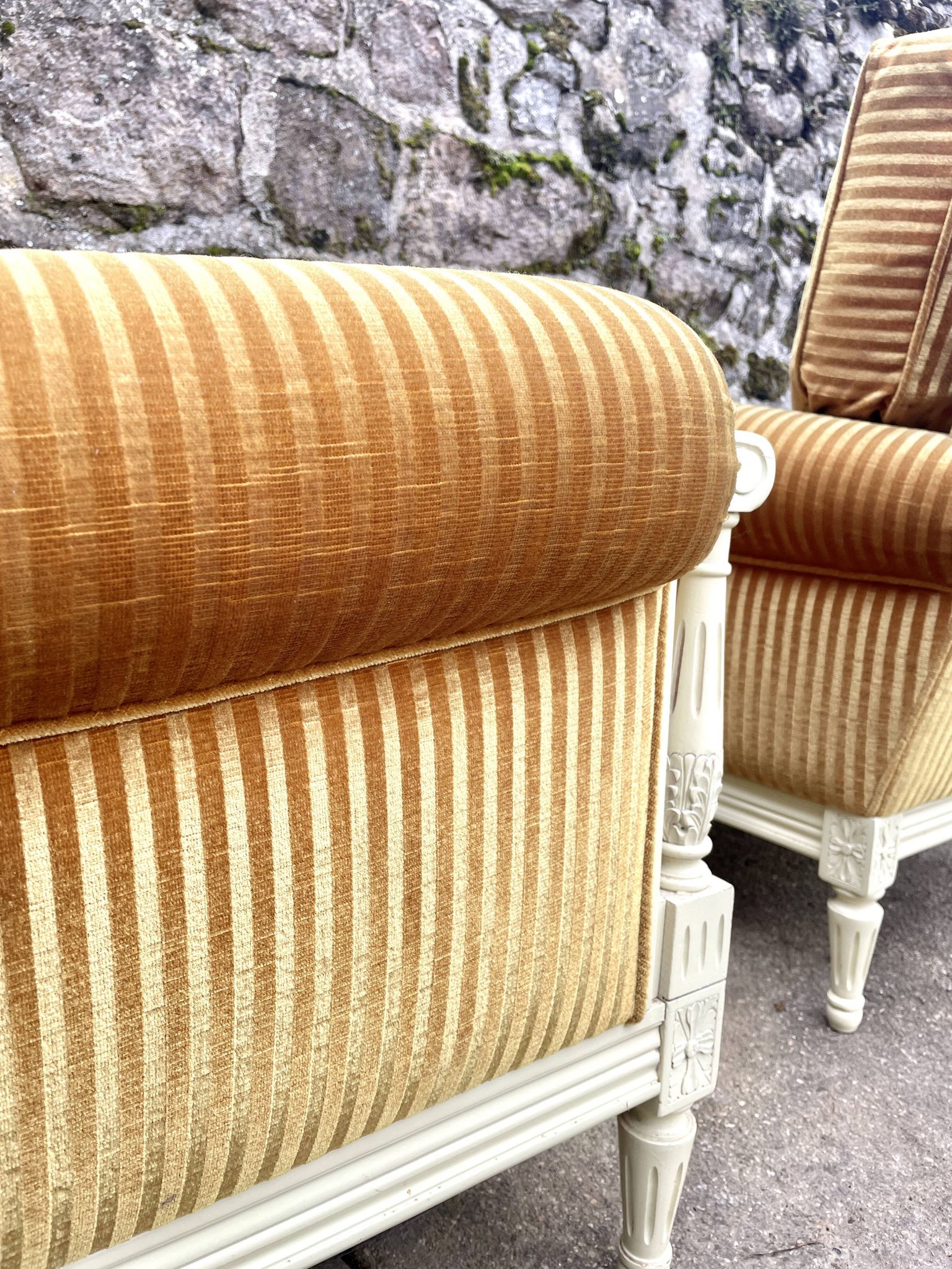 Pair of cosy armchairs by Jean Prevost in mustard velvet, 1970.