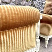 Pair of cosy armchairs by Jean Prevost in mustard velvet, 1970.