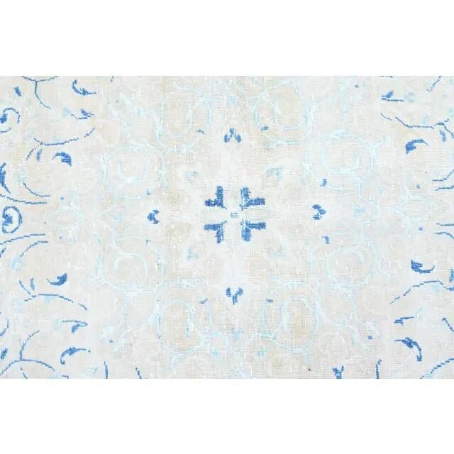 1970s Vintage Persian Handmade Wool Cotton Light Blue Area Rug 291x397