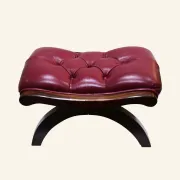 Vintage tufted footrest in red faux leather and solid beech.