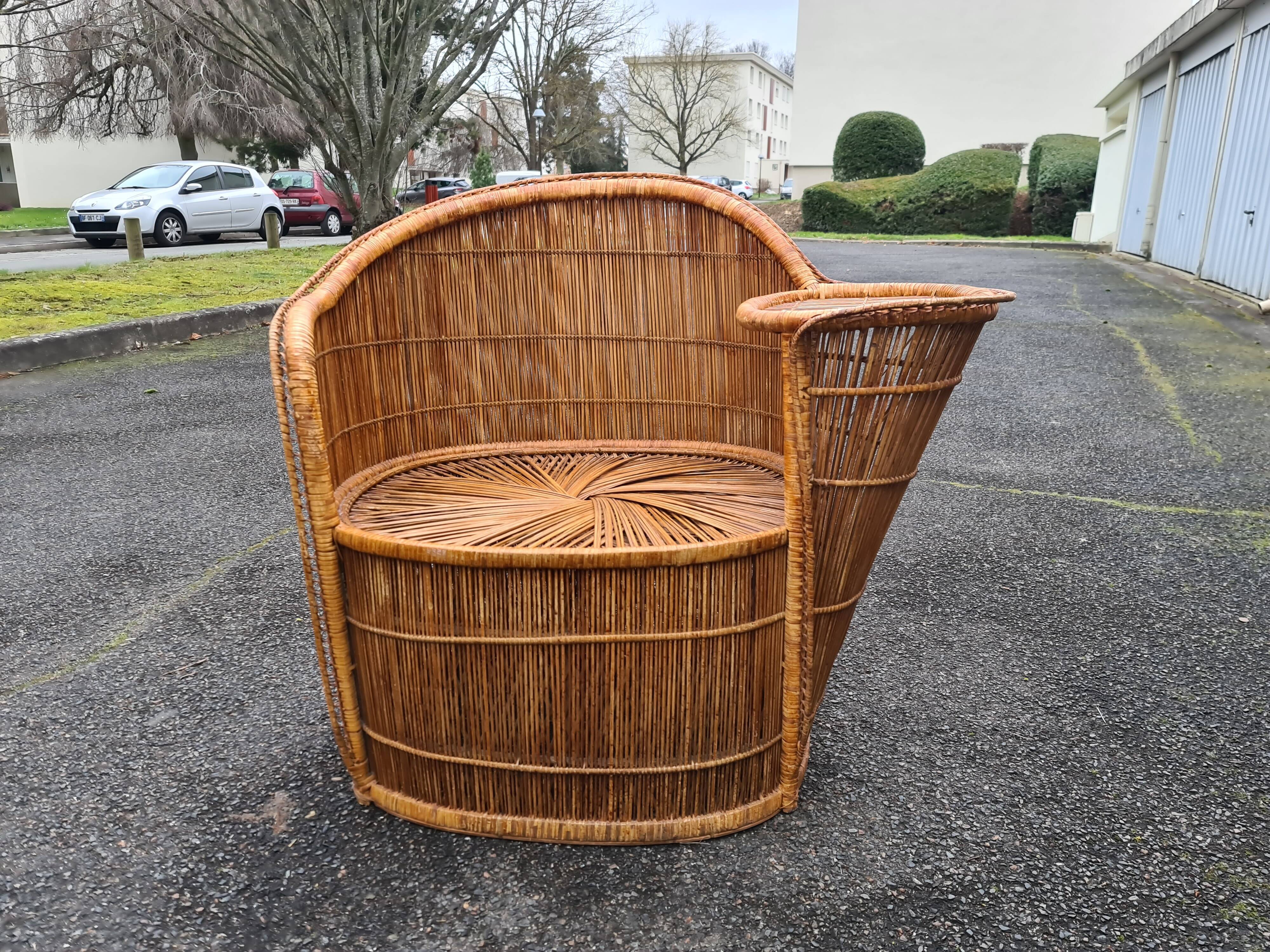 Bench rattan armchair model tablet phone 1960