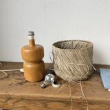 50s wood and straw lamp