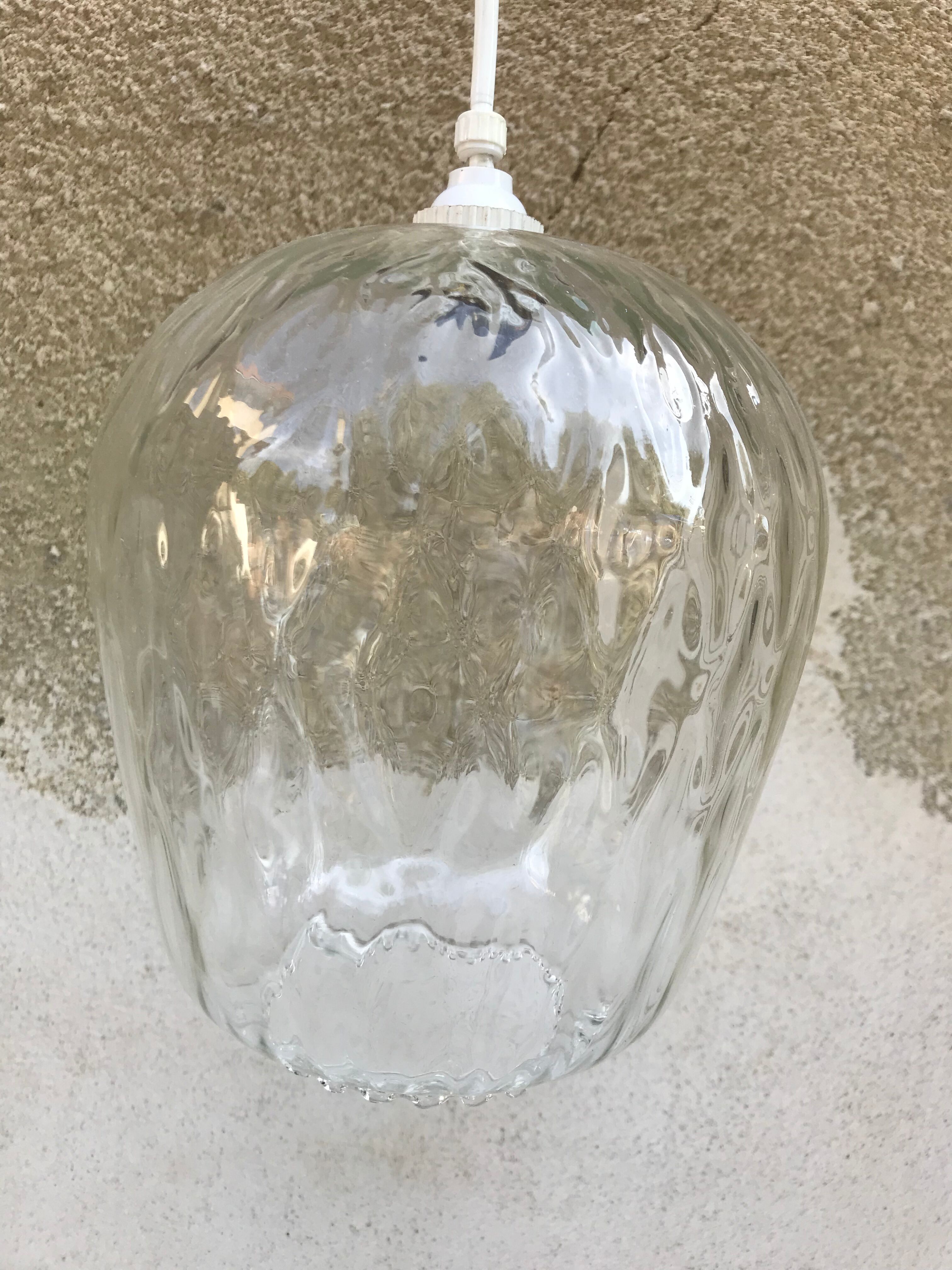 Old molded glass + support white 70s vintage suspension