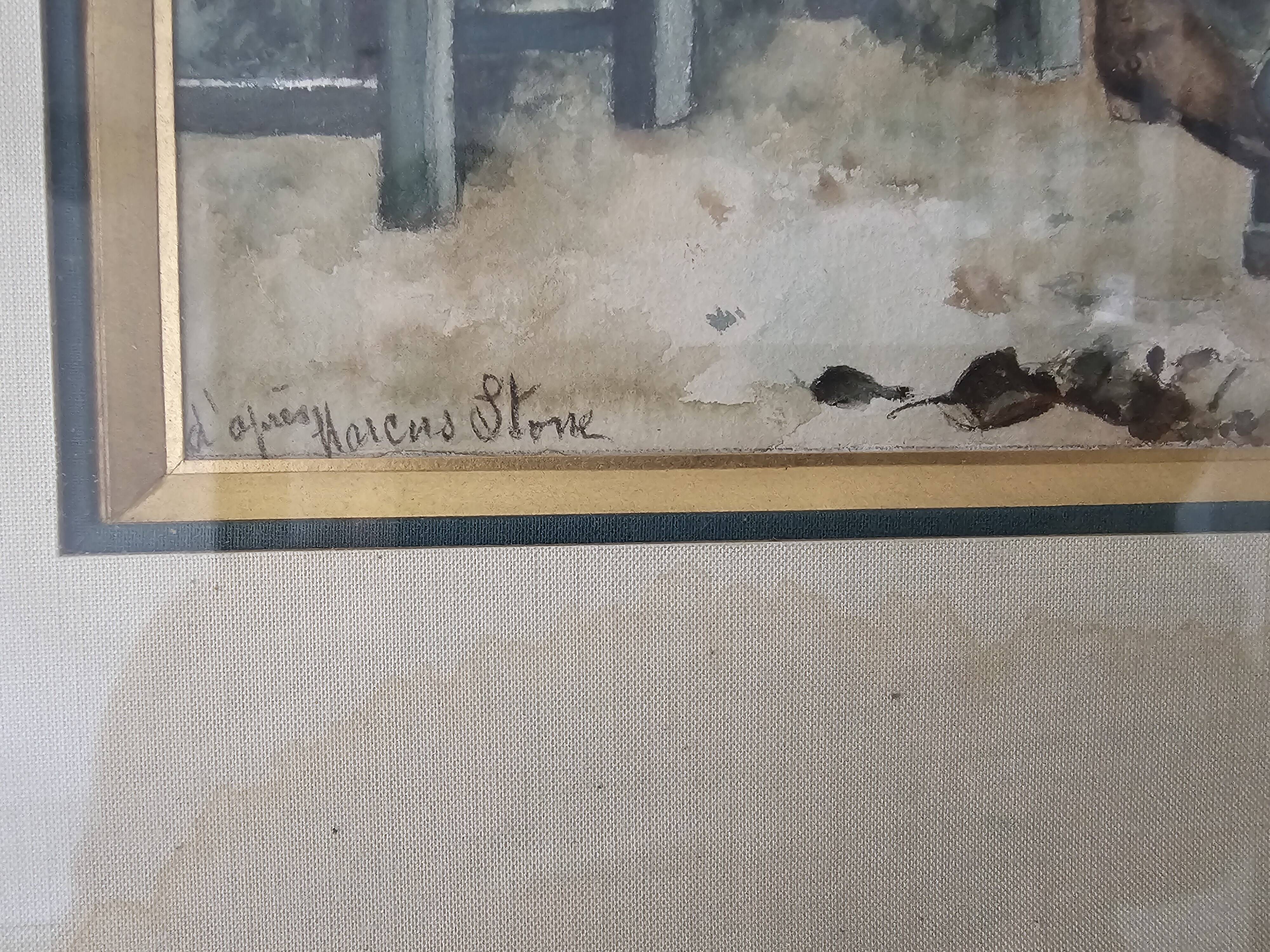 Tableau Aquarelle Scène Amoureux parc d'après Marcus Stone