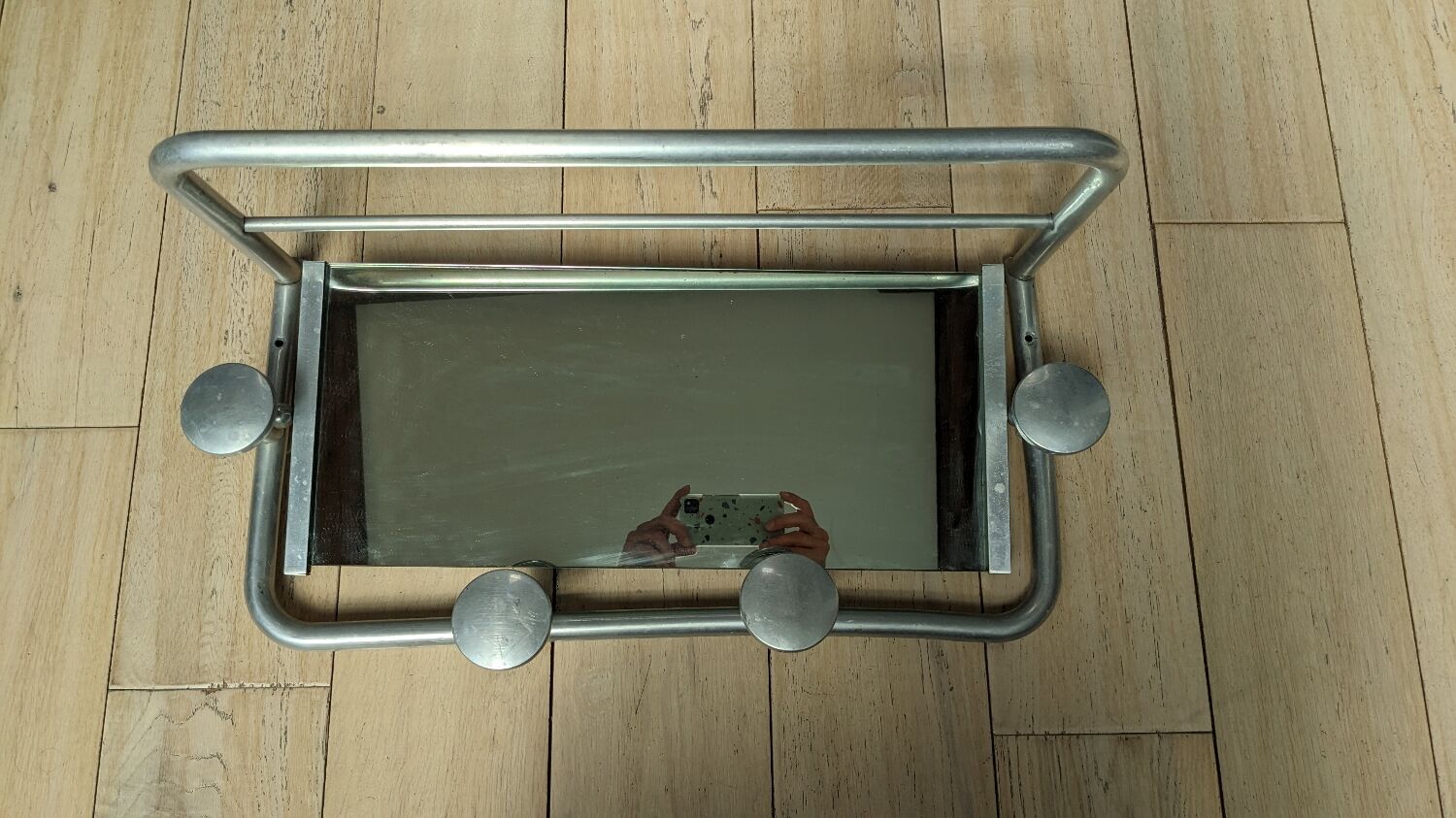 Coat rack mirror aluminum, vintage 50s