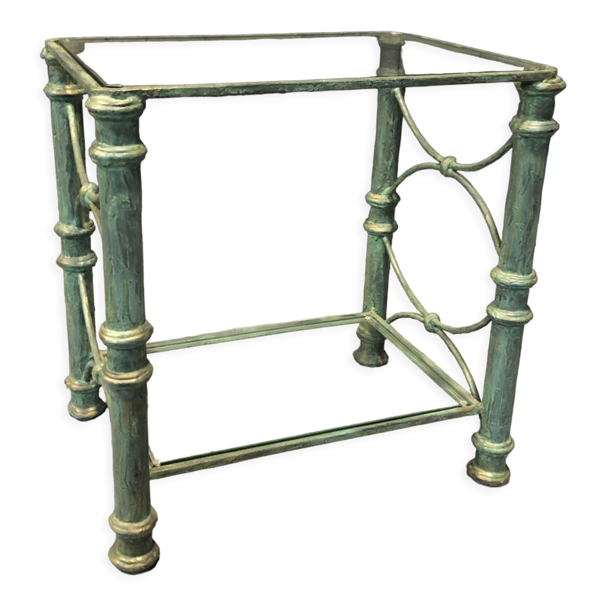 Iron and glass side table with antique patina