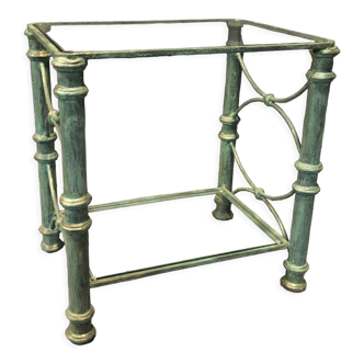 Side table in iron and glass, antique patina