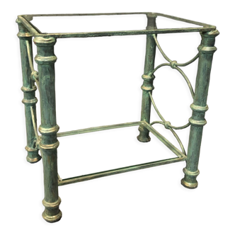 Iron and glass side table with antique patina