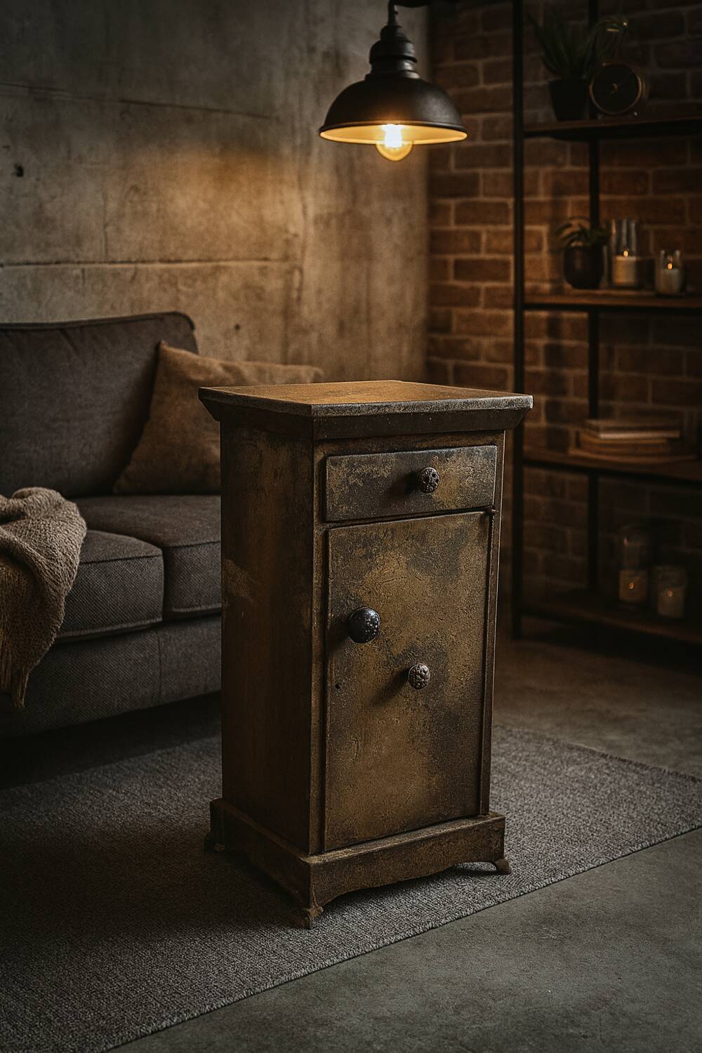 Meuble en métal riveté table de chevet