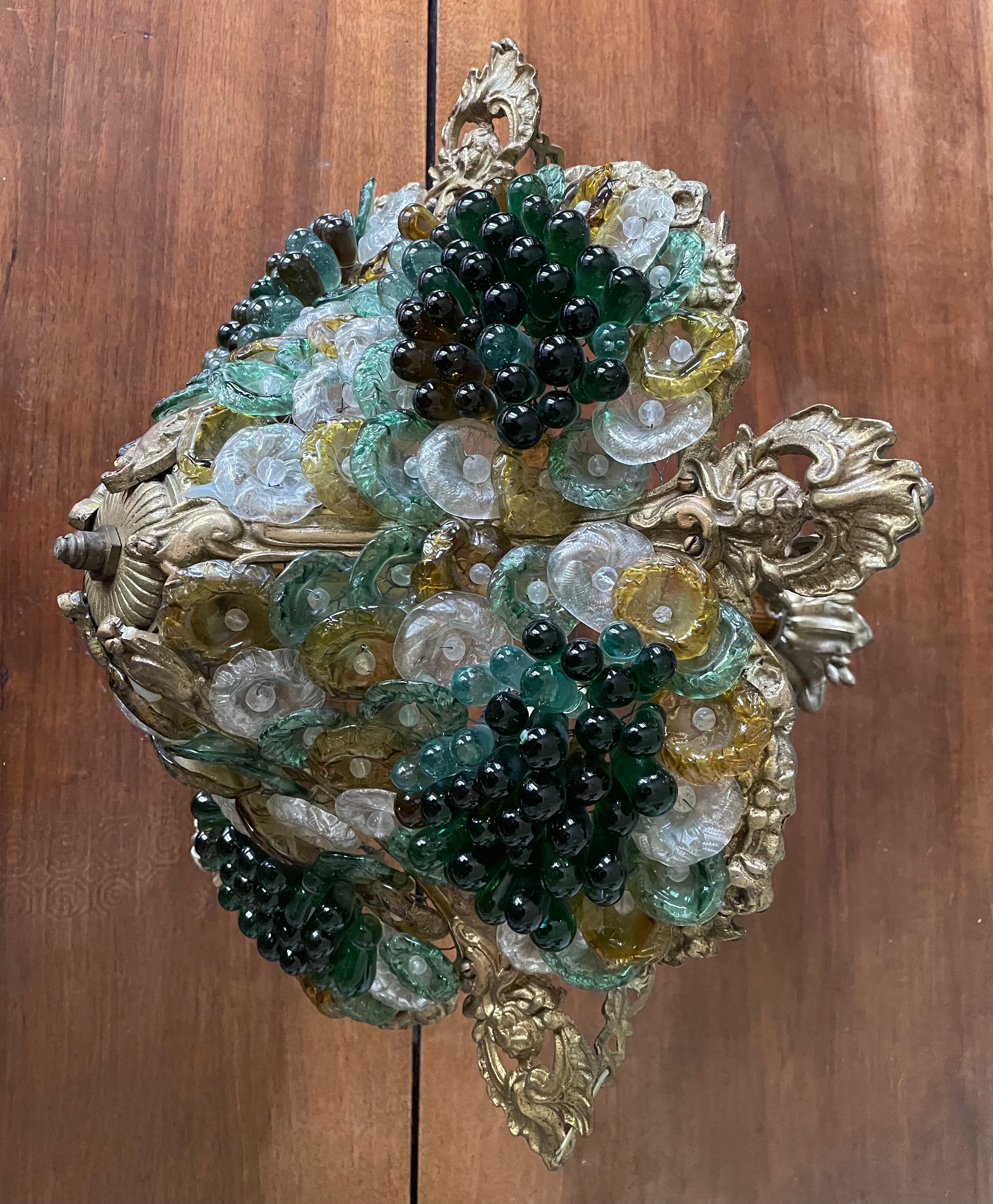 Lustre corbeille grappes de raisin Murano