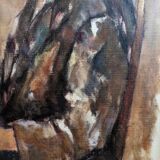1966 vintage "seated figure" modernist style swedish portrait oil painting, framed
