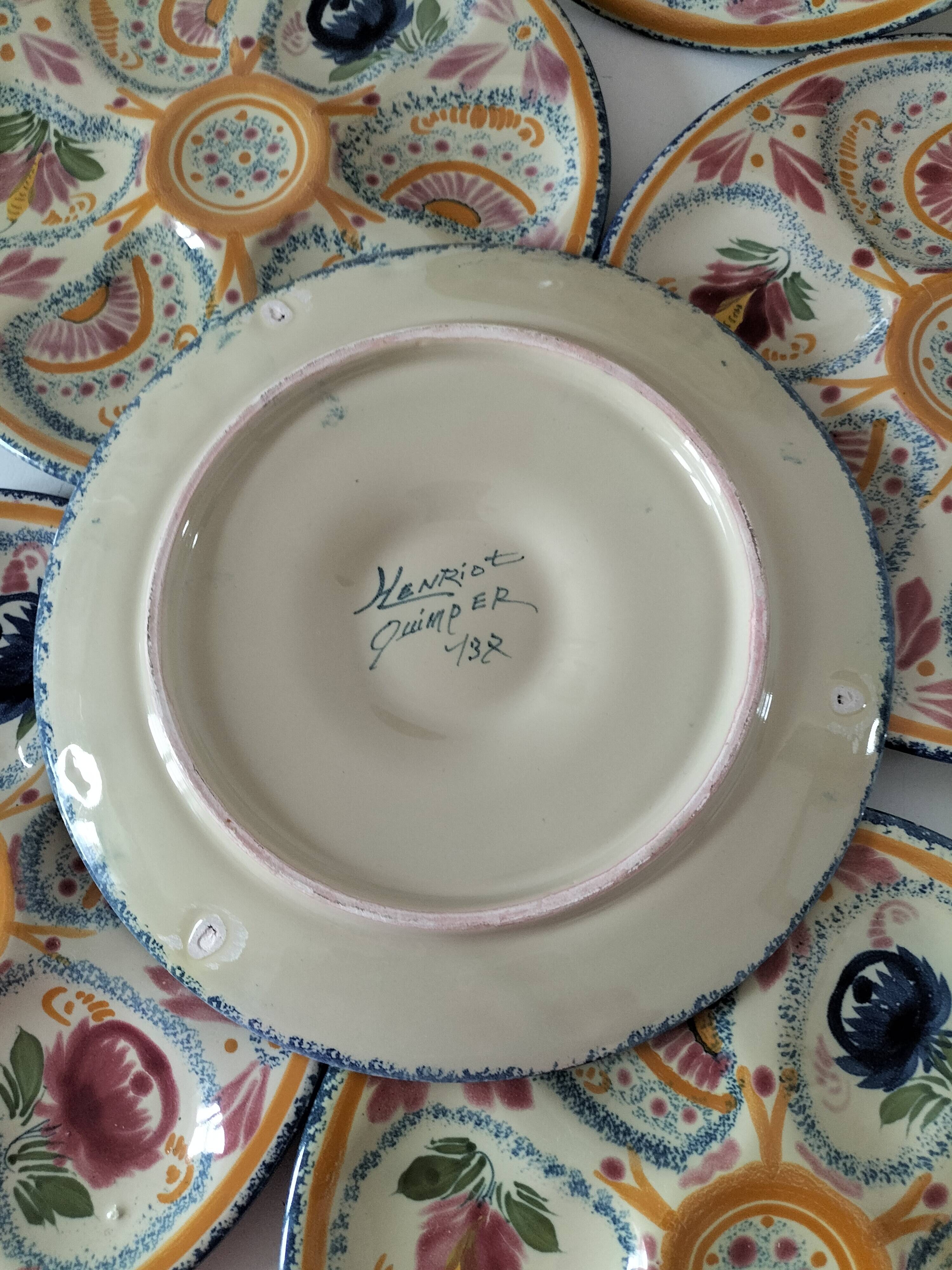 6 oyster plates Henriot Quimper decor 137 hand-painted