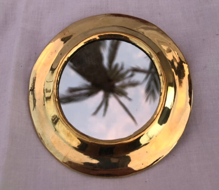 Moroccan round brass mirror