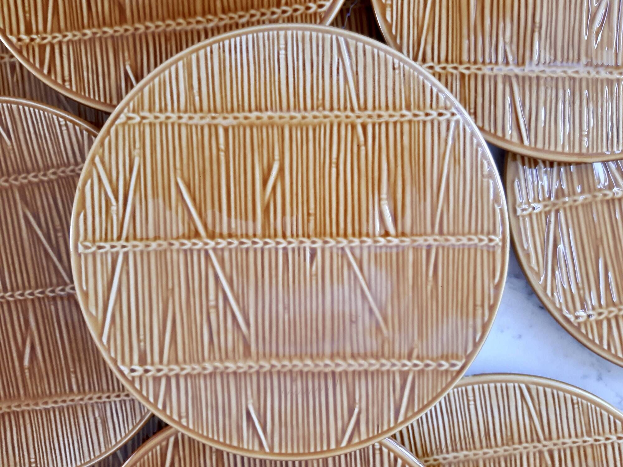 Set of 10 dessert plates Gien model Bamboo 70s