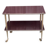 Desserte table roulante en palissandre marron avec pieds en cannelure dorés