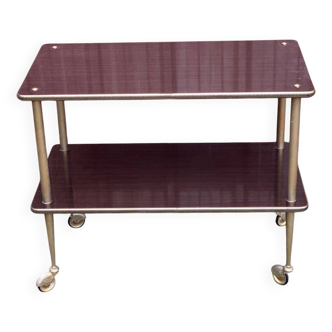 Desserte table roulante en palissandre marron avec pieds en cannelure dorés