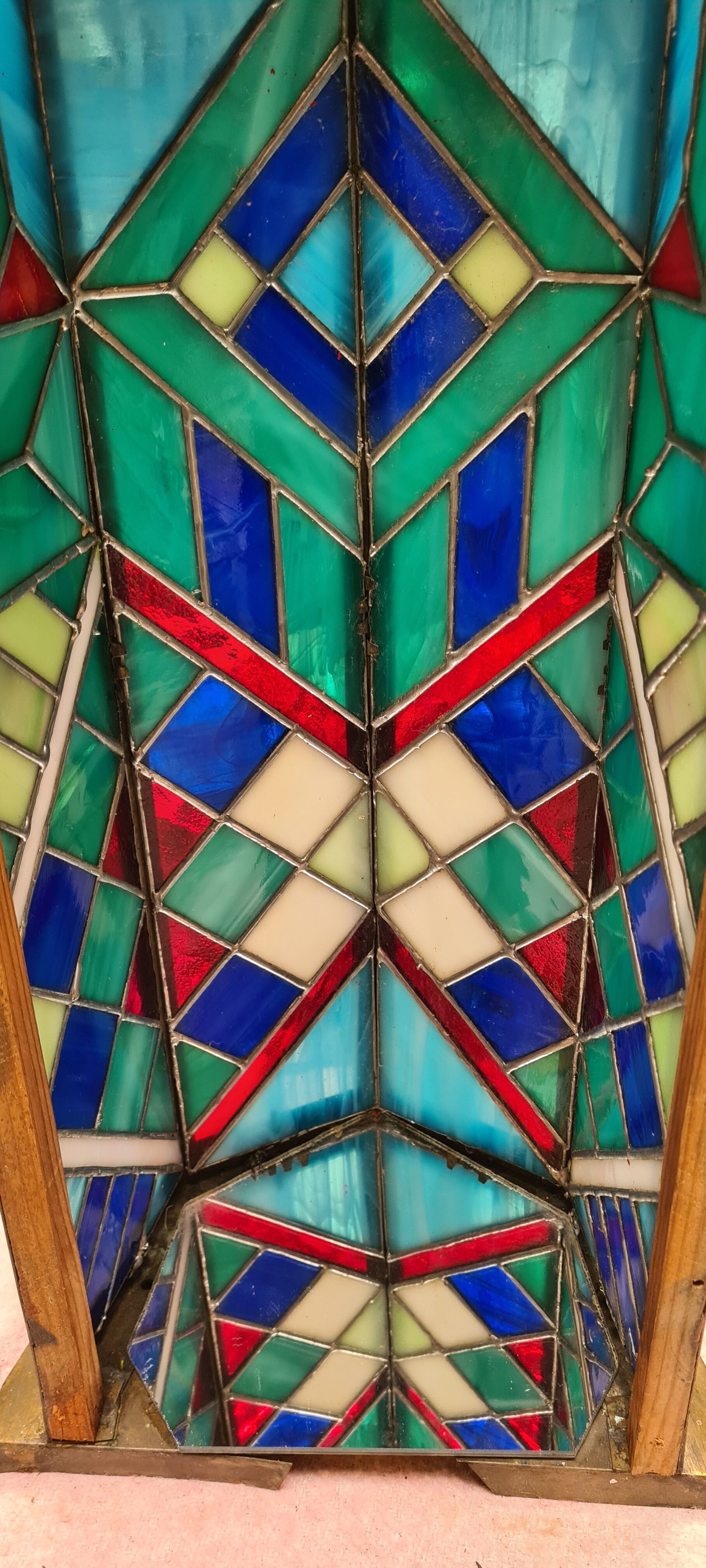 Stained glass lamp, art deco brass frame, 60x30