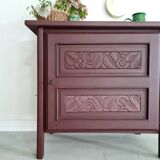 Bahut old art deco flowers garnet pink