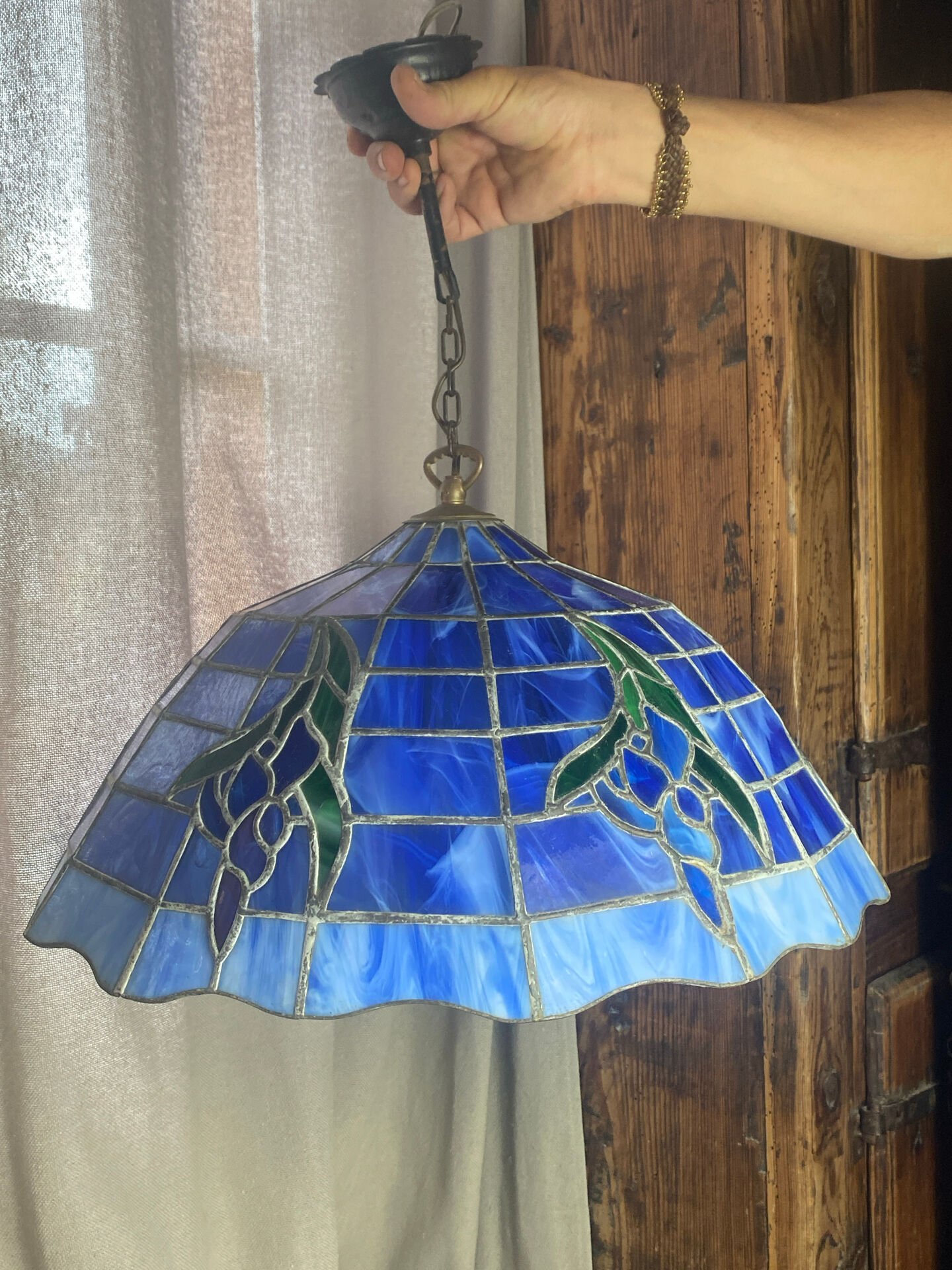 Grande suspension  en verre vitrail style Tiffany
