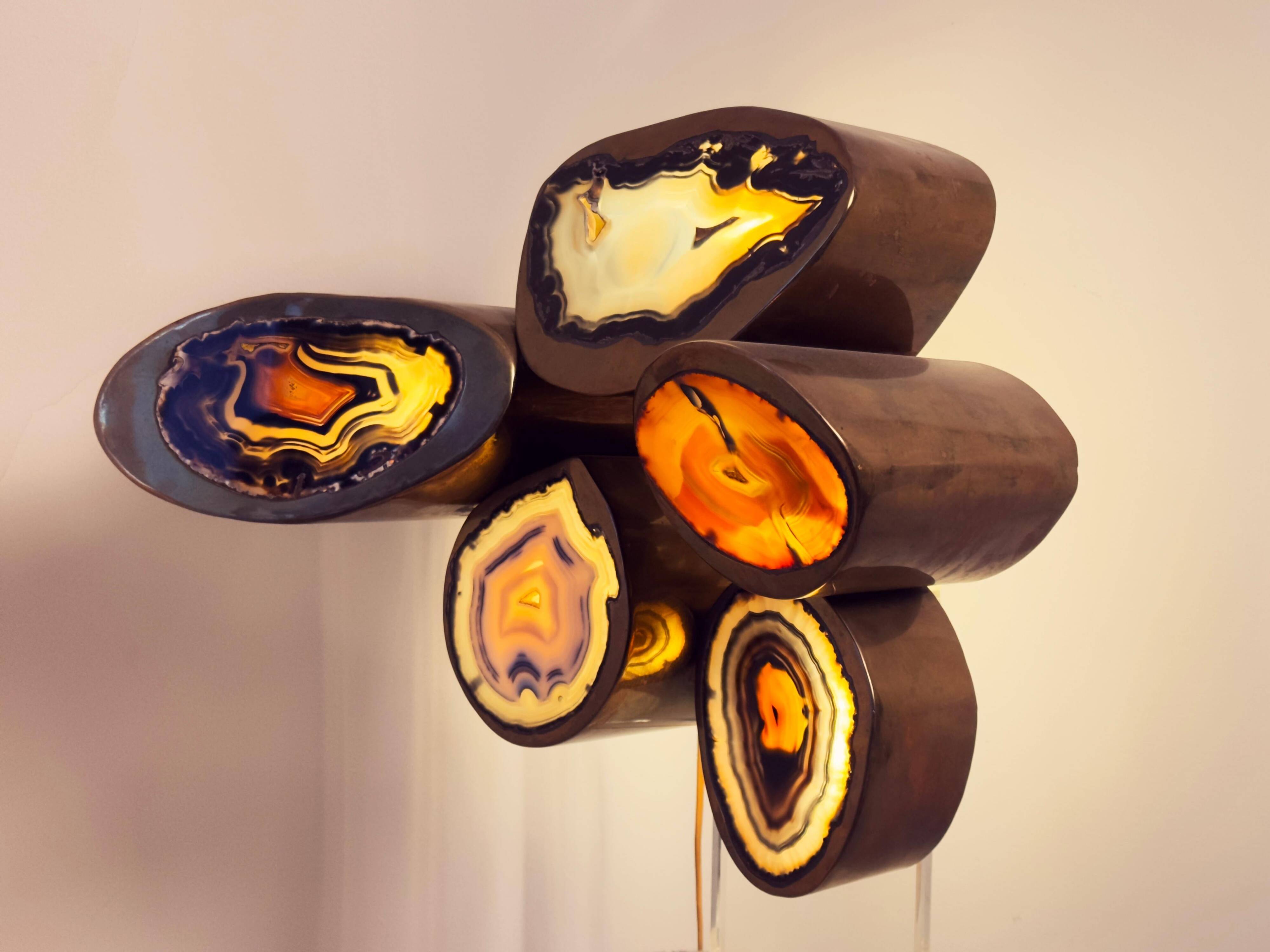Armand Jonckers Unique Brass and Agate Table Lamp, Belgium, 1970s