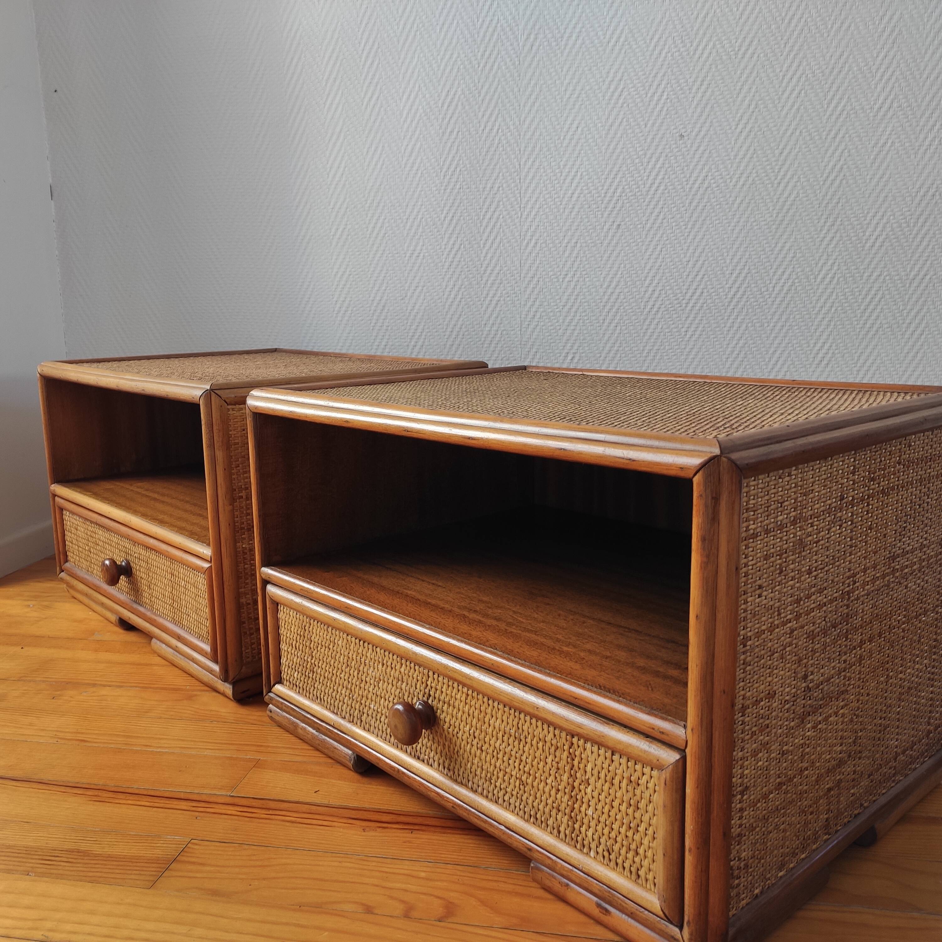 Pair of rattan bedside tables