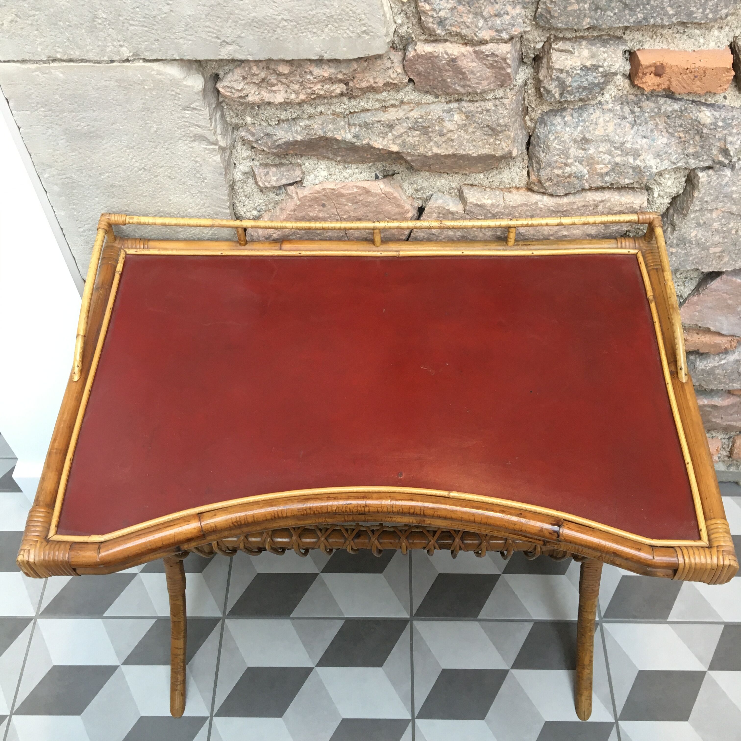 Rattan and leather booster desk