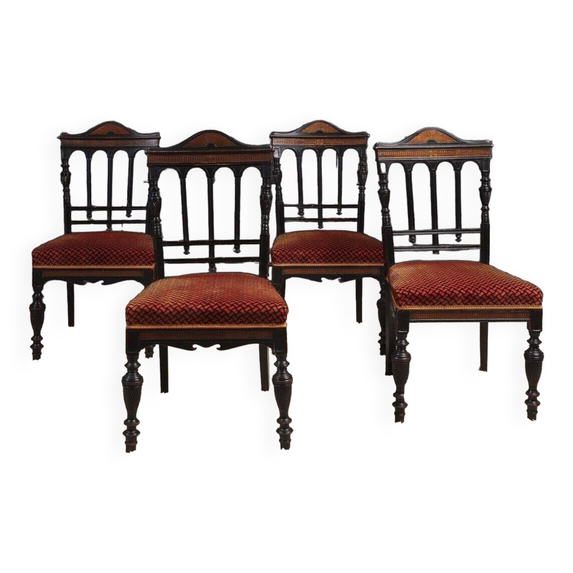 Lot De 4 Chaises Vintage Italie 70's – Bois Noirci Et Velours Rose