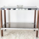 Side table serving chrome wood vintage glass 70