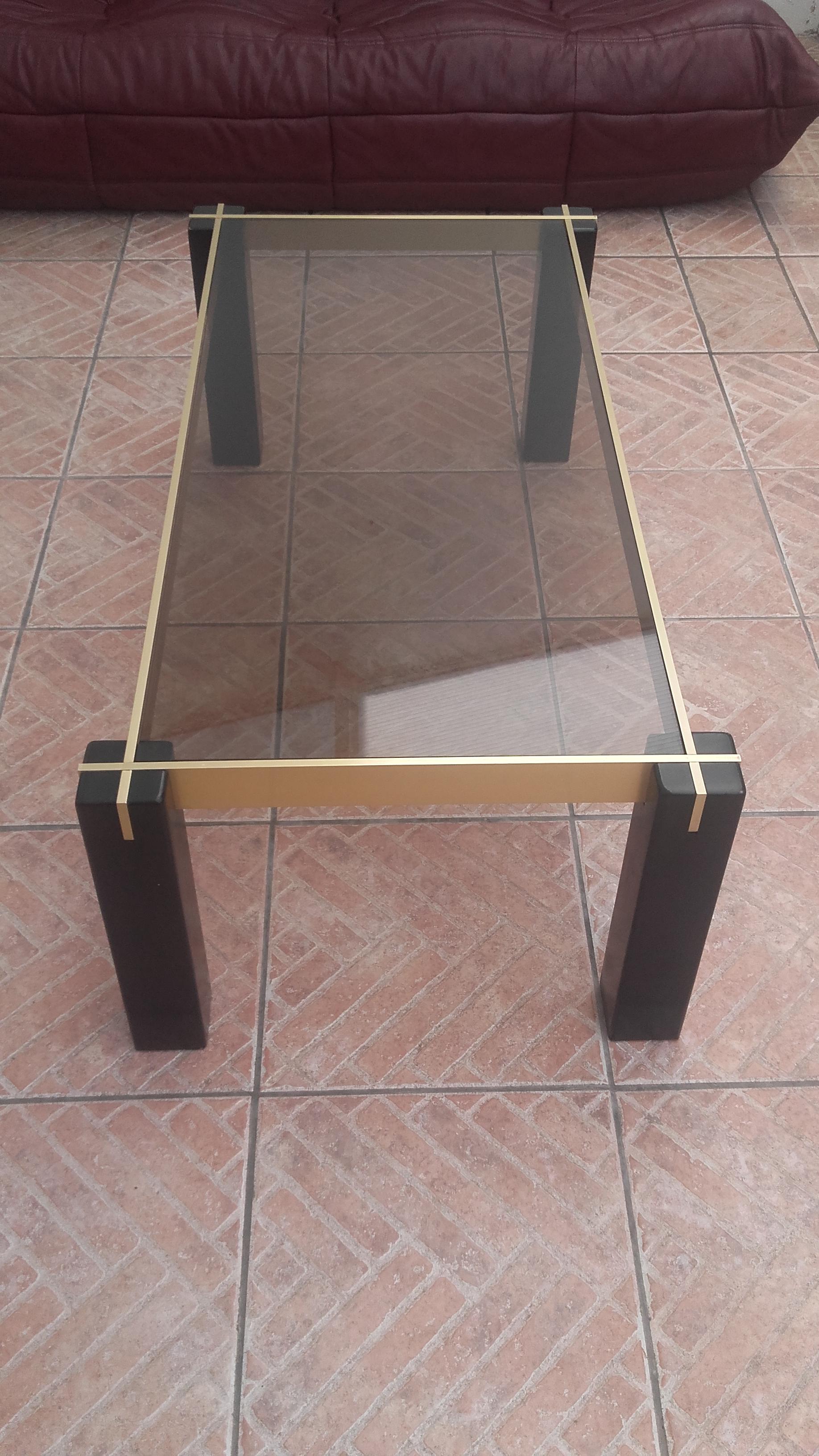 Table low 70s wood glass brass