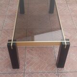 Table low 70s wood glass brass