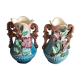 blue and pink art deco polychrome dabbling vases with floral decoration