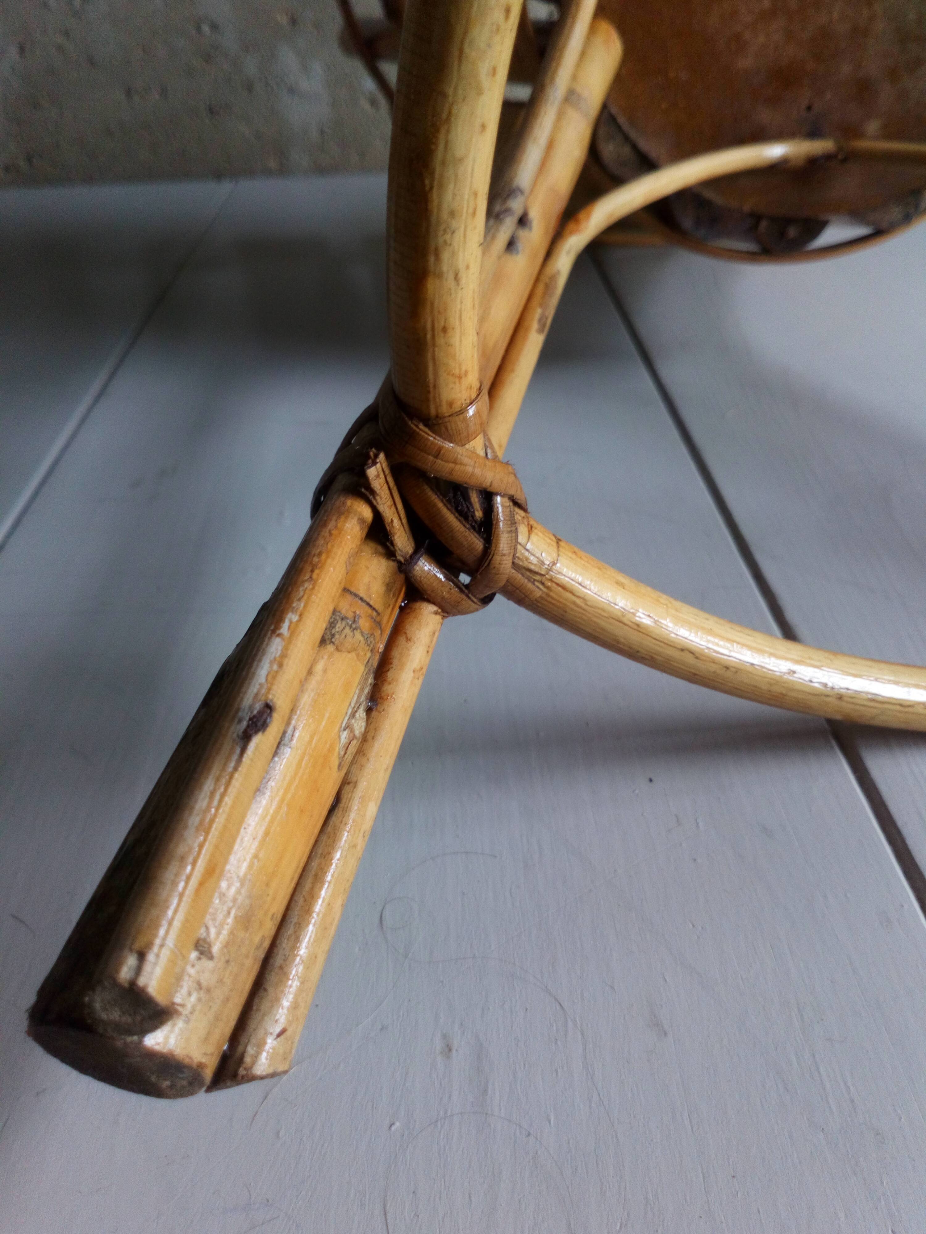 Bamboo and rattan plant holder tripod of the 50s