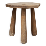 Raw wood tripod stool with octagonal seat