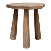 Raw wood tripod stool with octagonal seat