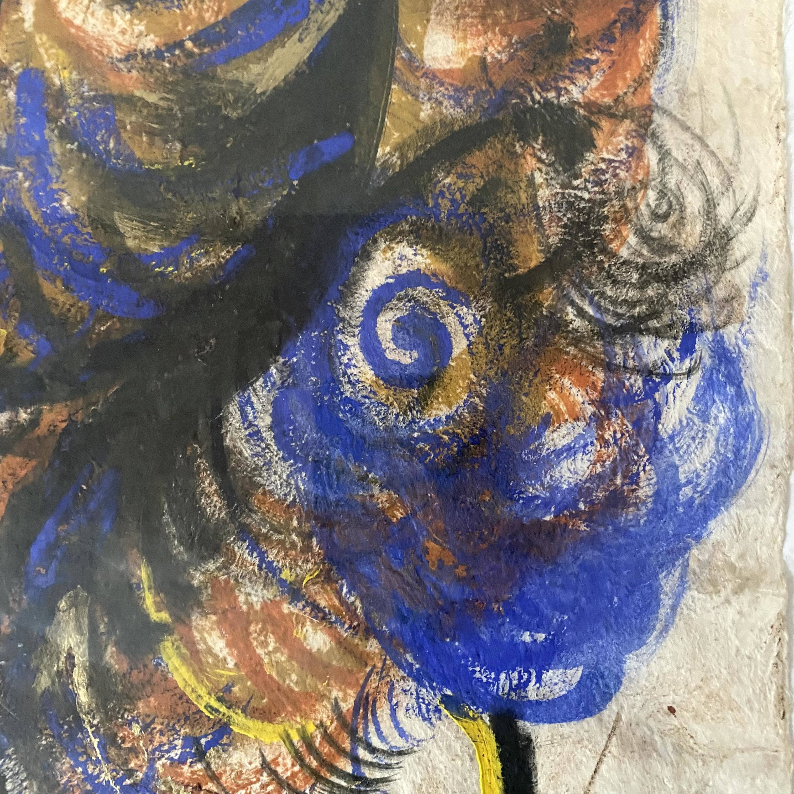 Rooster painting gouache on paper, modern school