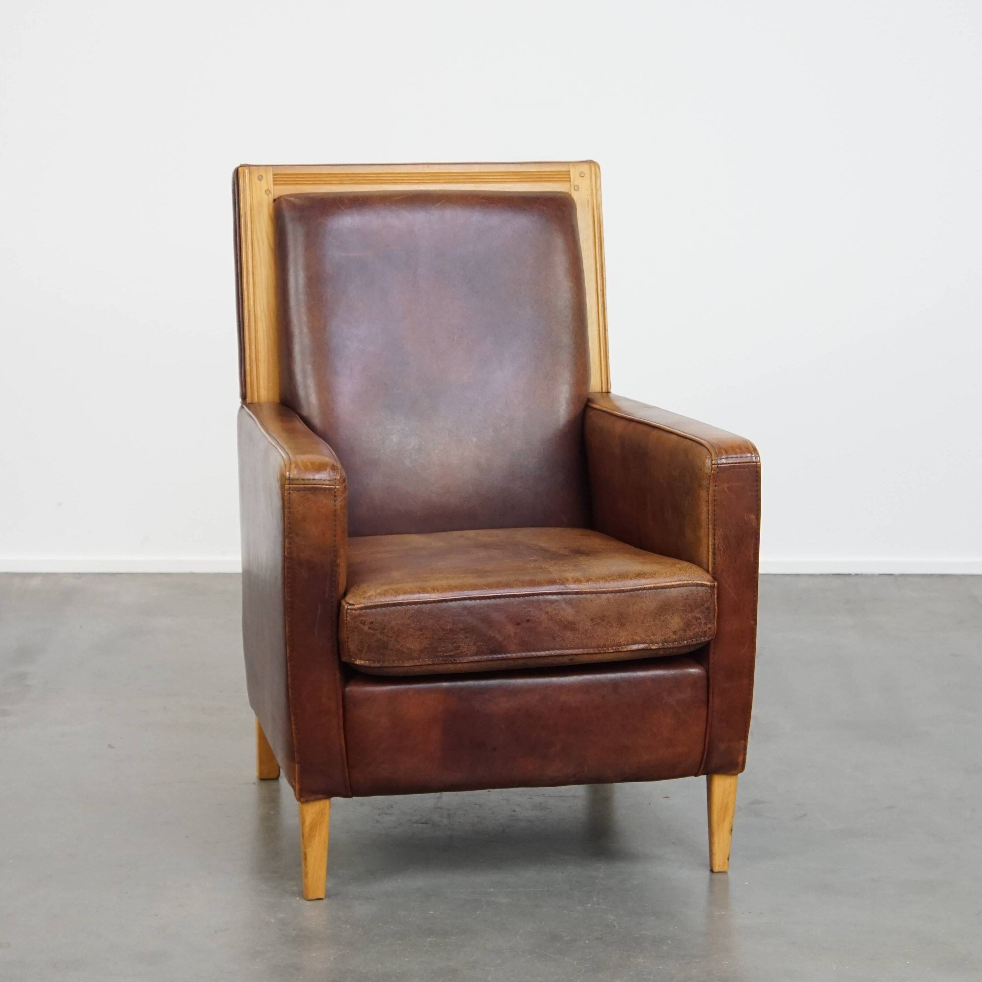 Sheepskin Leather Art Deco Design Armchair