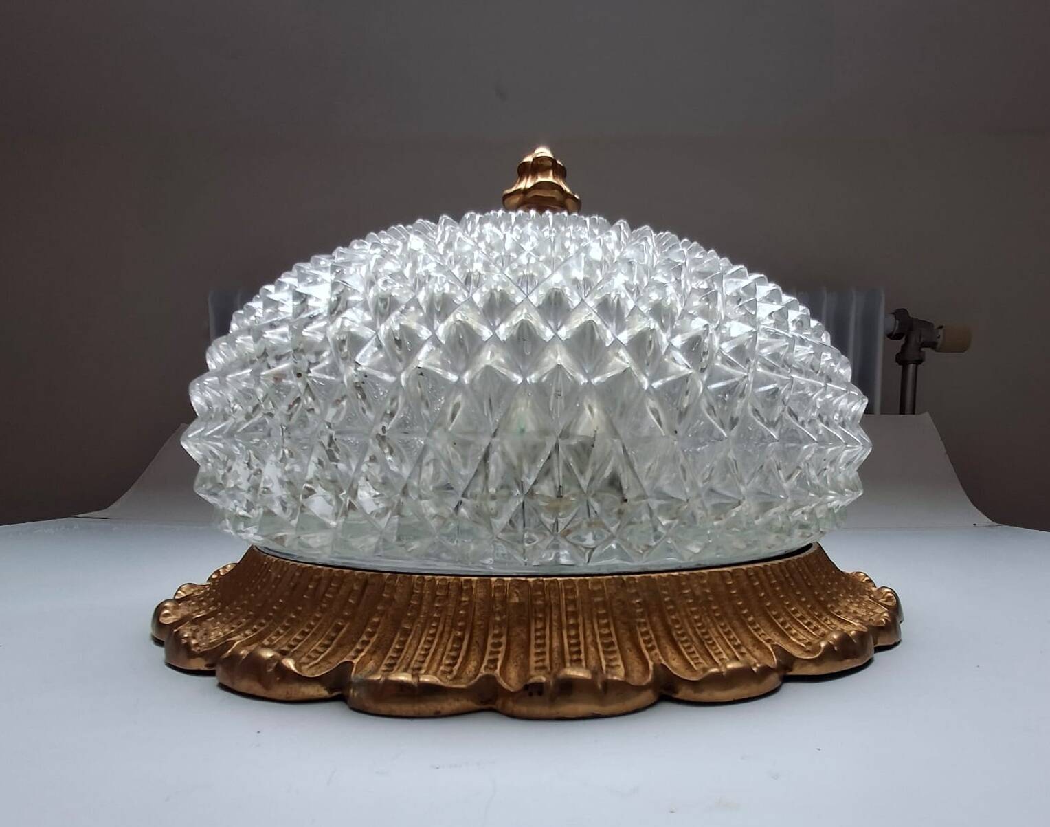 Vintage Limburg a610 gold textured diamond point glass ceiling light