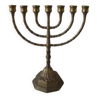 Old Jewish candlestick 7 branches menorah in brass/bronze 30 cm