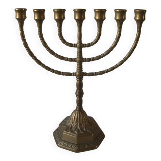 Ancien chandelier juif 7 branches ménorah en laiton/bronze 30 cm