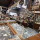 Art Deco buffet in carved walnut, marble and large mirror – 1930s