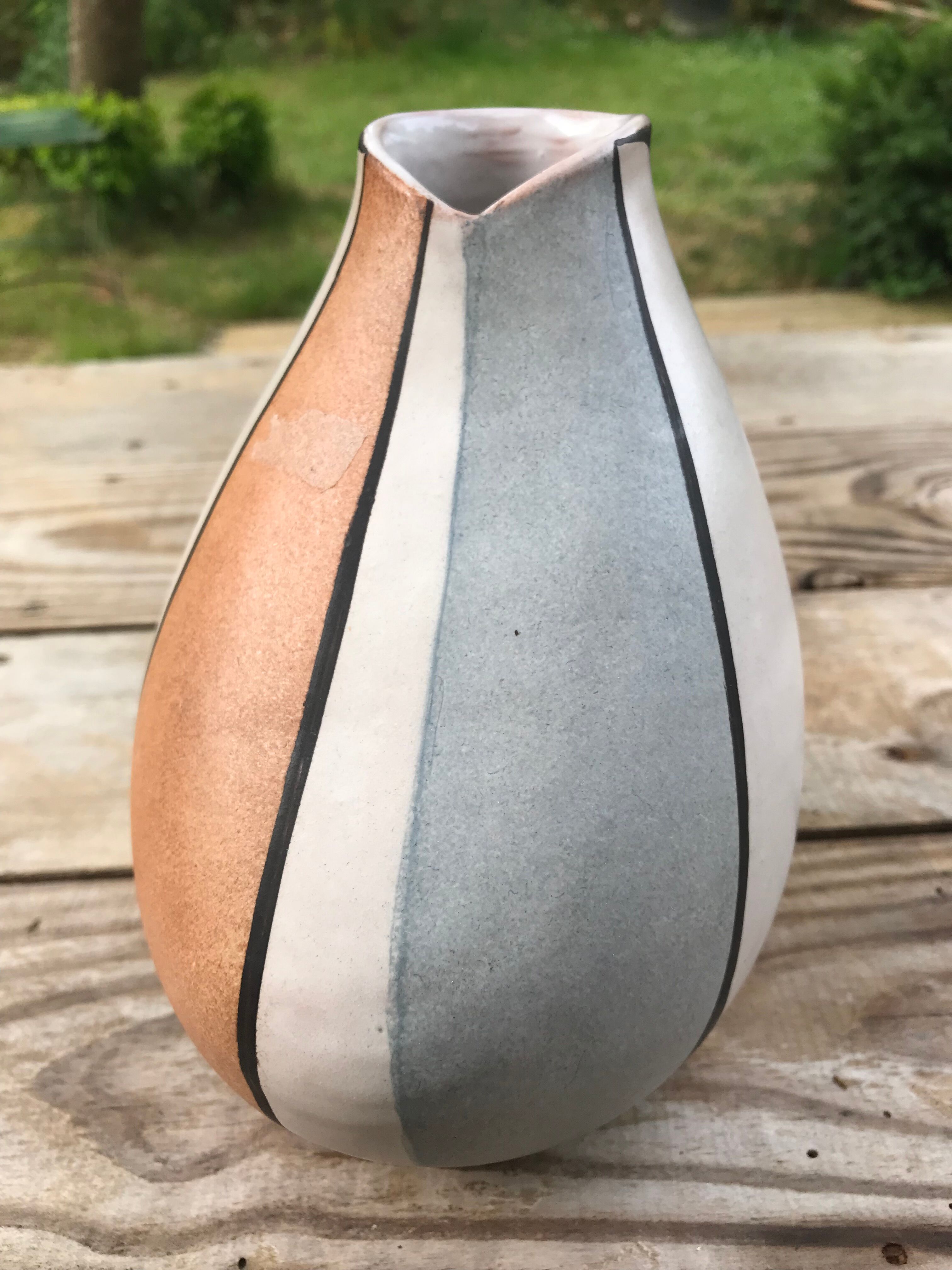 Old ceramic vase around 1970 original form signed below