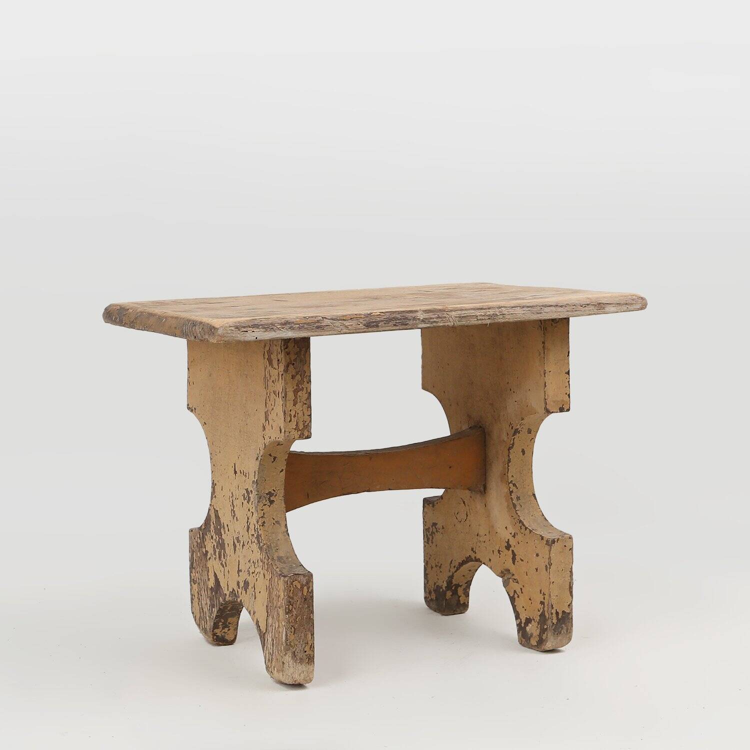 Rustic Shaped Low Stool in Painted Wood, France ca. 1900