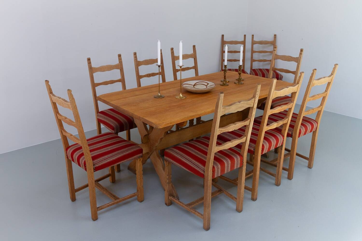 Vintage danish brutalist ladder back oak dining chairs