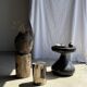 Small side table in black and white petrified wood H28 D18