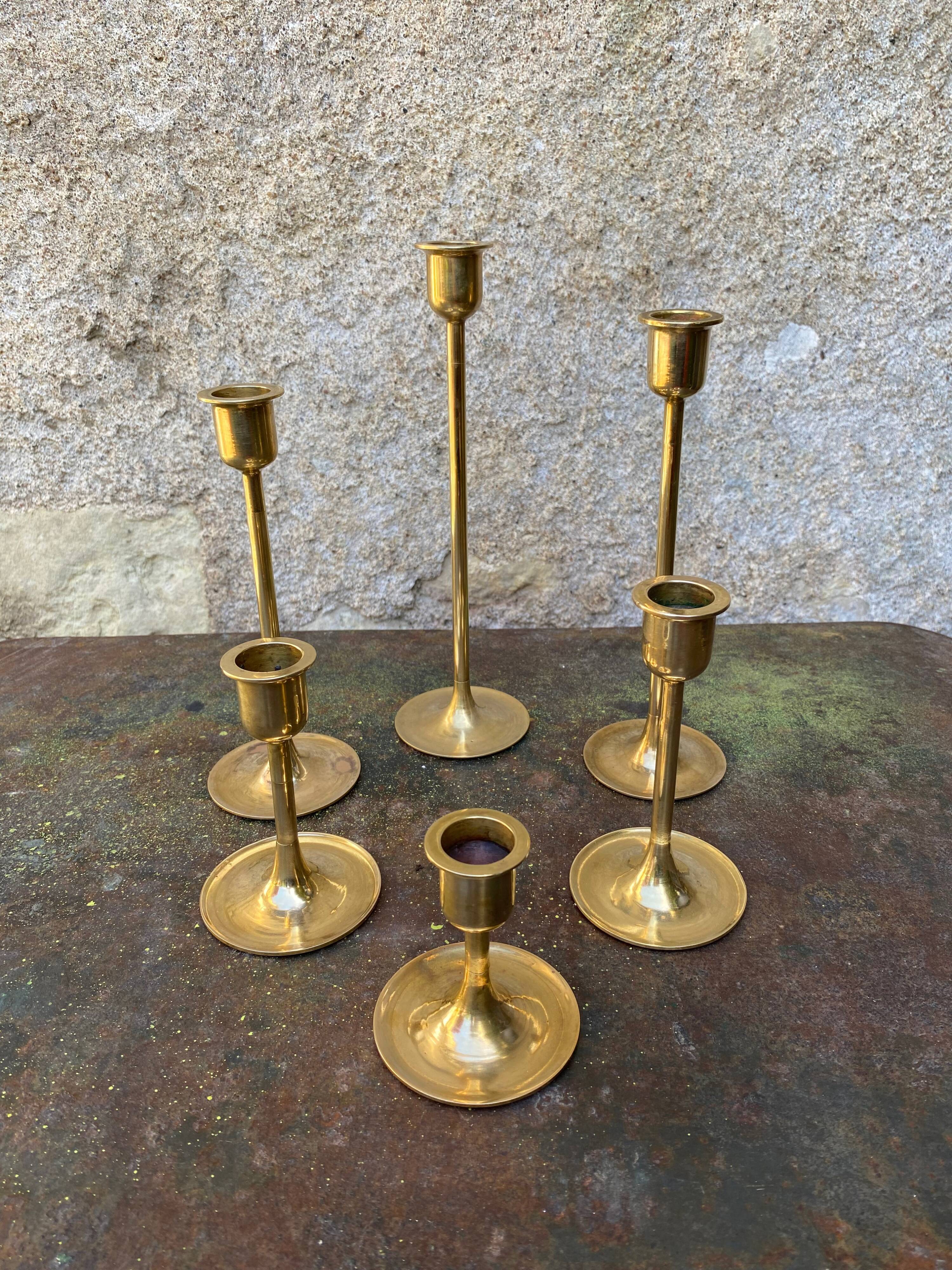 Set of 6 vintage brass candle holders