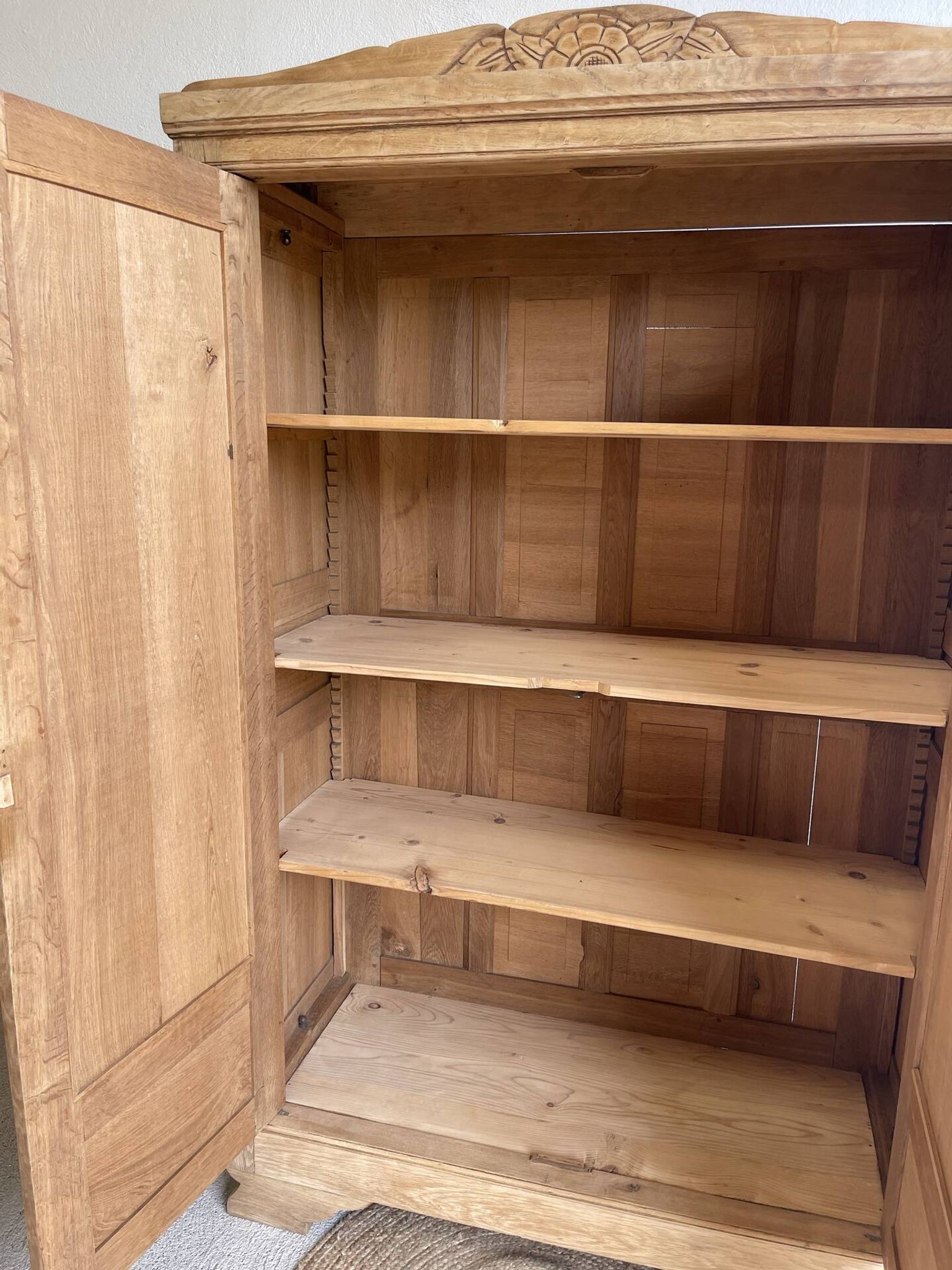 Art Deco wardrobe in raw oak wood