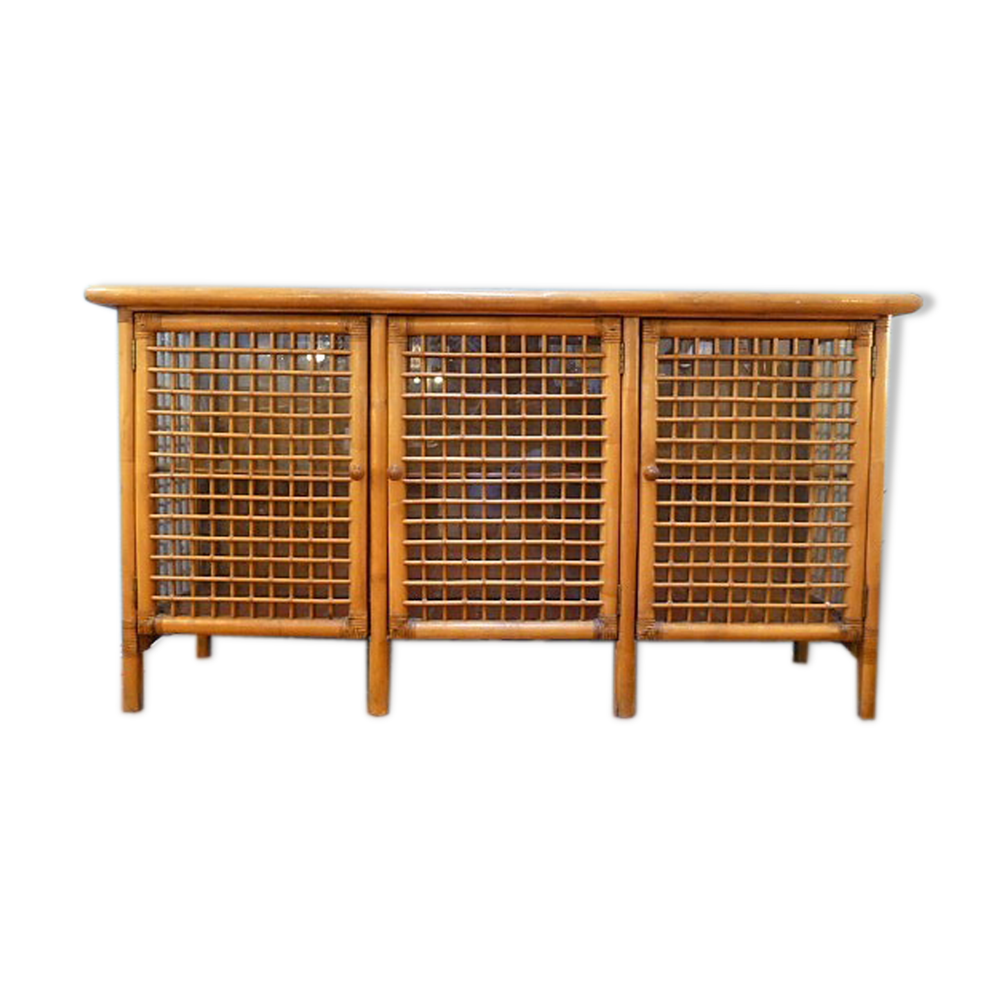 Sideboard in rattan and glass 1970