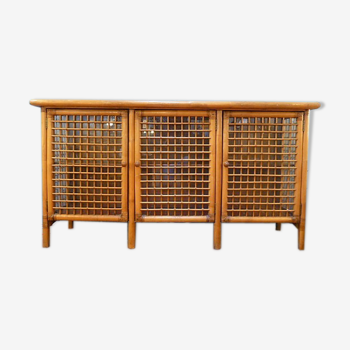 Sideboard in rattan and glass 1970